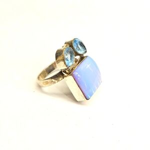 Blue Dichroic Glass Sterling Silver Ring
